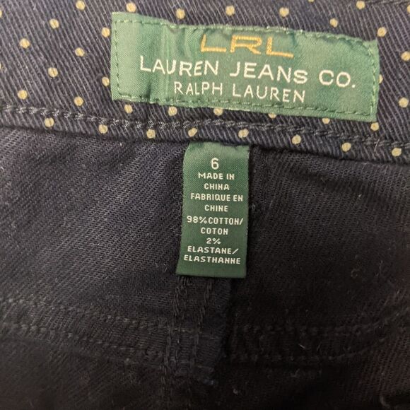 Lauren Ralph Lauren navy blue pants w/ taupe polka dots, 98% cotton, 6 - Picture 5 of 11